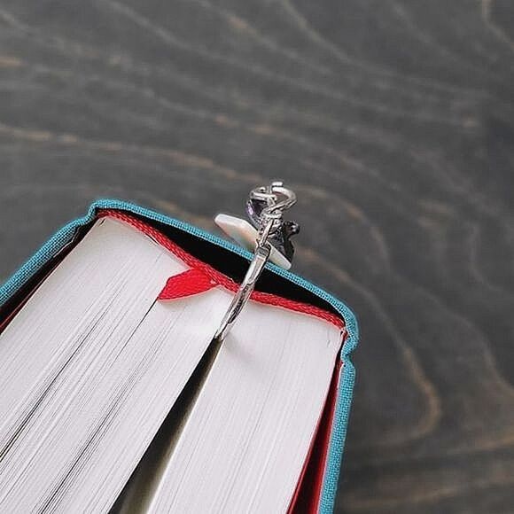 Vtg MOP & abalone silver tone metal charm bookmark - Picture 9 of 11